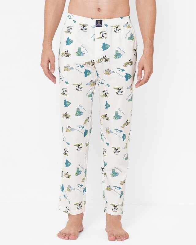 Shop Men's White All Over Printed Cotton Lounge Pants-Front