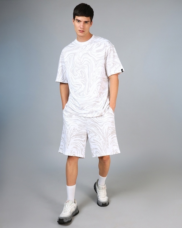 Shop Men's White All Over Printed Oversized Co-ordinates-Front