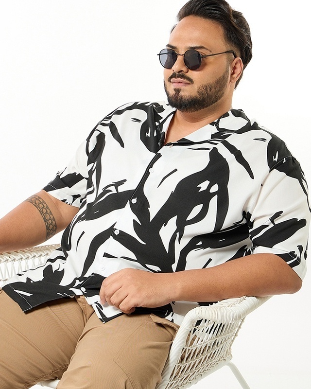 Shop Men's White & Black All Over Printed Oversized Plus Size Shirt-Front