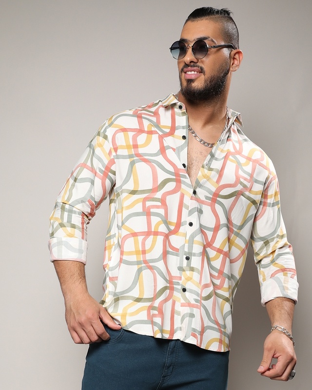 Shop Men's White All Over Printed Oversized Plus Size Shirt-Front