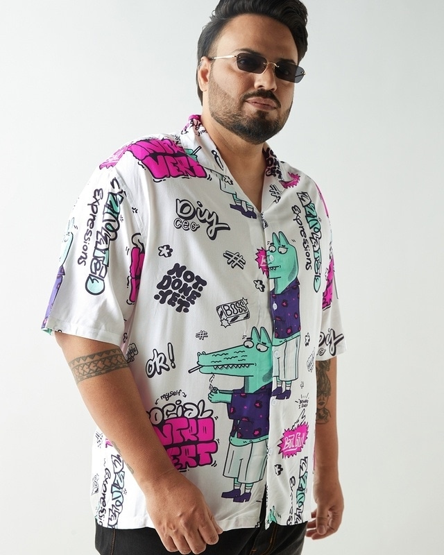 Shop Men's White All Over Printed Plus Size Shirt-Front