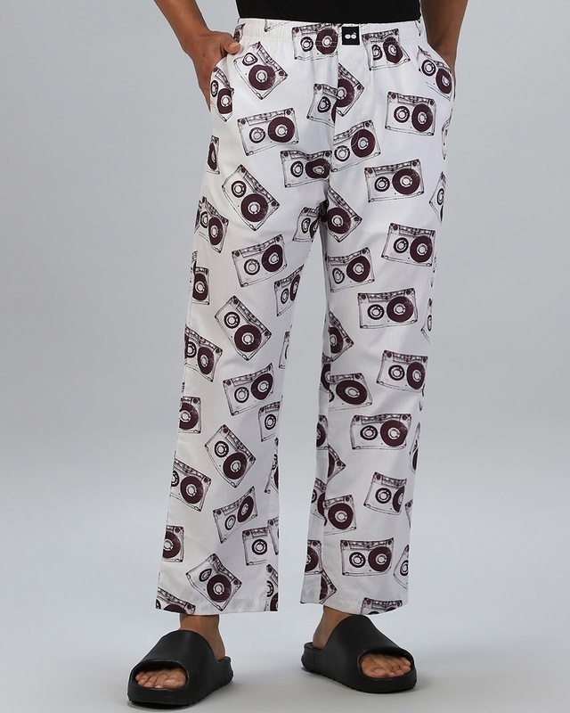 Shop Men's White All Over Printed Pyjamas-Front