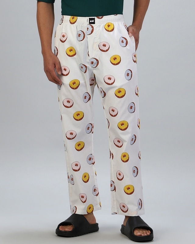 Shop Men's White All Over Printed Pyjamas-Front