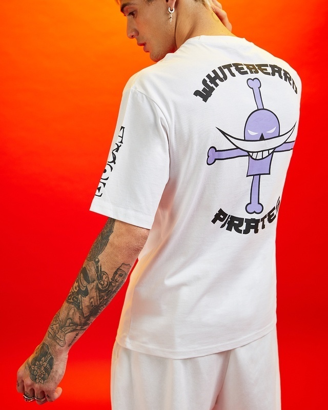 Shop Men's White Anime Back Graphic Printed Oversized T-shirt-Front