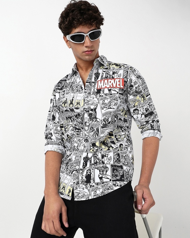 Shop Men's White Avengers All Over Printed Shirt-Front