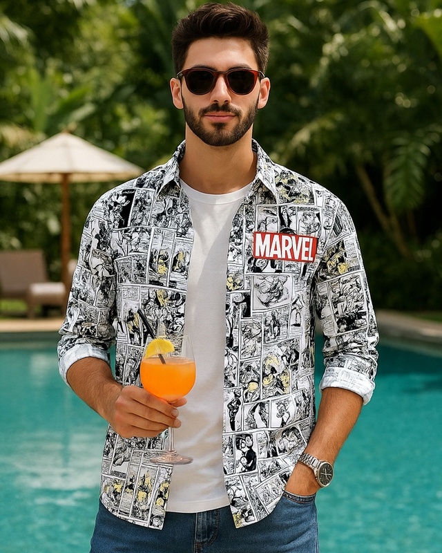 Shop Men's White Avengers All Over Printed Shirt-Front