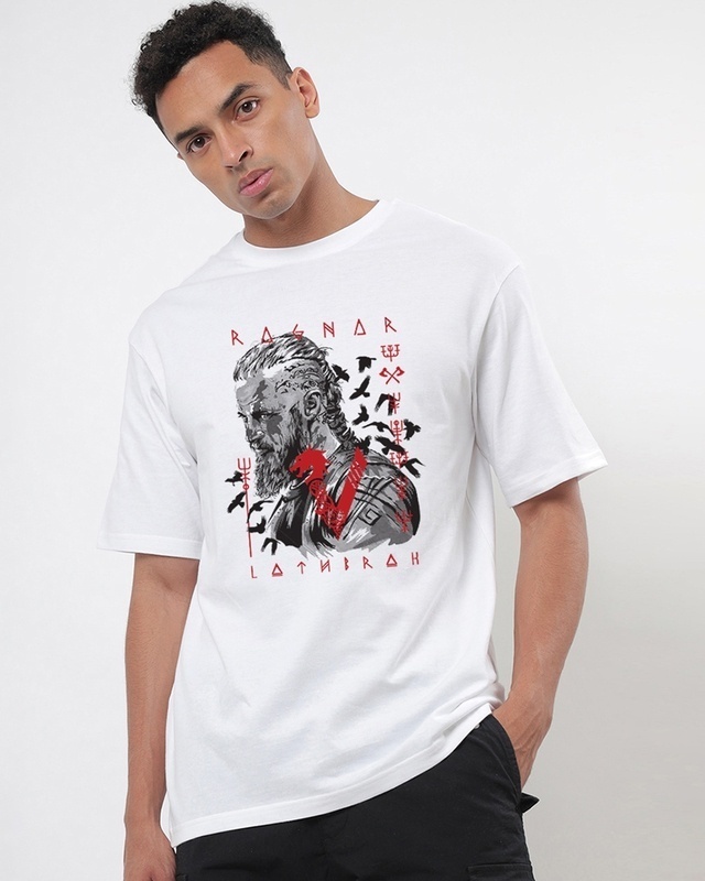 Shop Men's White Barbarian Graphic Printed Oversized T-shirt-Front