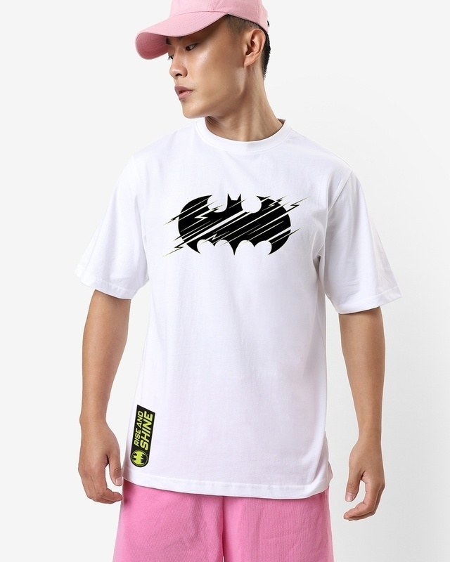 Shop Men's White Batman Graphic Printed Oversized T-shirt-Front