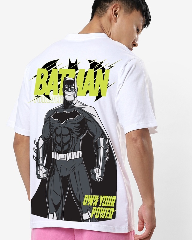 Men's White Batman Graphic Printed Oversized T-shirt