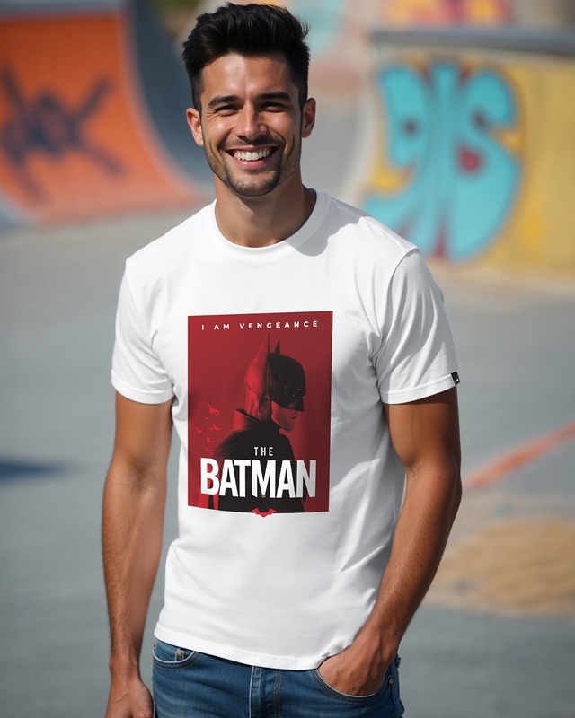Shop Men's White Batman Poster Graphic Printed T-shirt-Front