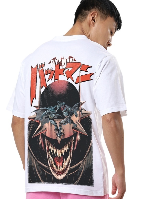 Shop Men's White Batman Who Laughs Graphic Printed Oversized T-shirt-Front