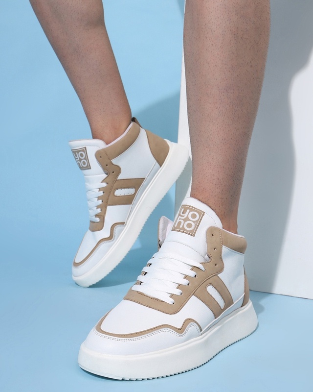 Shop Men's White & Beige Colorblock Sneakers-Front