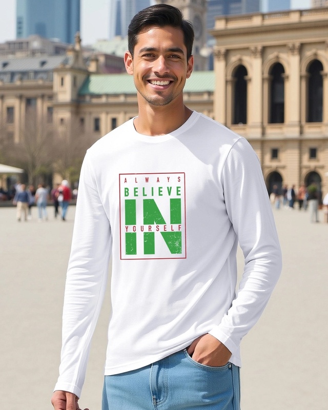 Men's White Believe In Yourself Typography T-shirt-Front Bewakoof Shop Men's White Believe In Yourself Typography T-shirt-Front