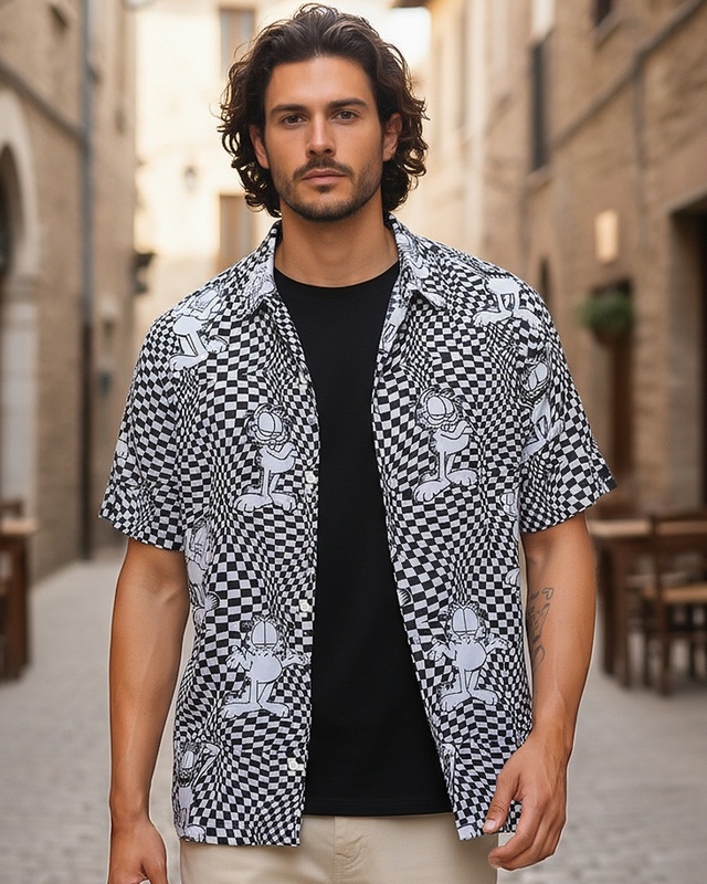 Shop Men's White & Black All Over Printed Oversized Shirt-Front
