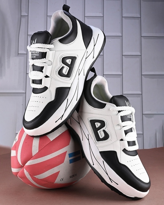 Shop Men's White & Black Color Block Sneakers-Front