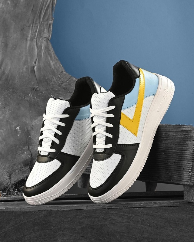 Shop Men's White & Black Color Block Sneakers-Front