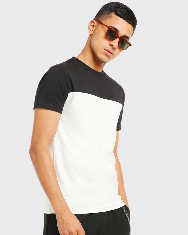 Shop Men's White & Black Color Block T-shirt-Front