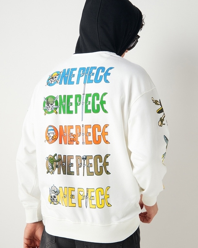 Shop Men's White & Black Graphic Printed Oversized Hoodies-Front