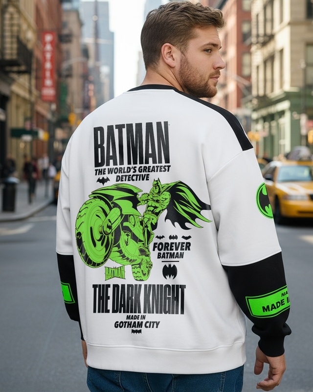 Shop Men's White & Black Graphic Printed Oversized Plus Size Sweatshirt-Front