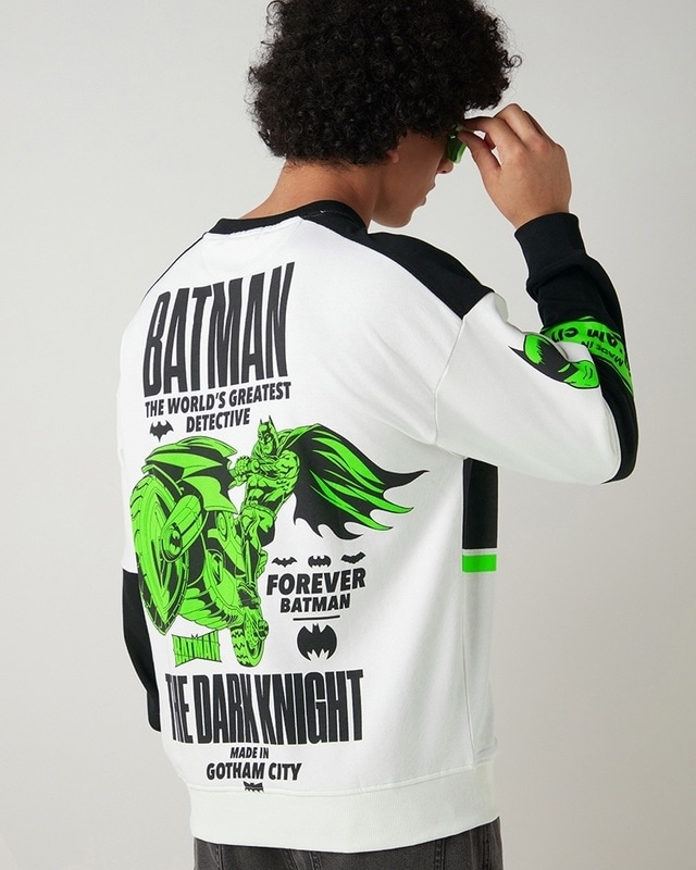 Shop Men's White & Black Graphic Printed Oversized Sweatshirt-Front