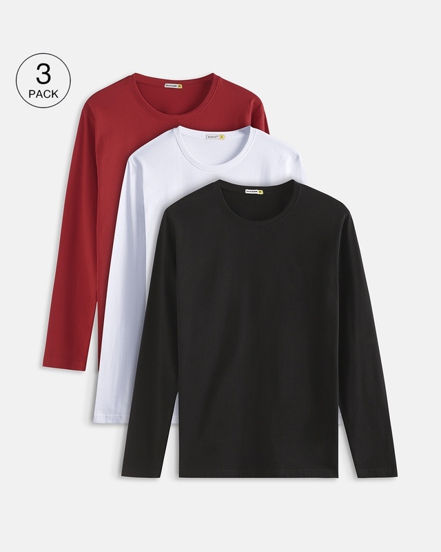 Shop Pack of 3 Men's White & Black T-shirt-Front