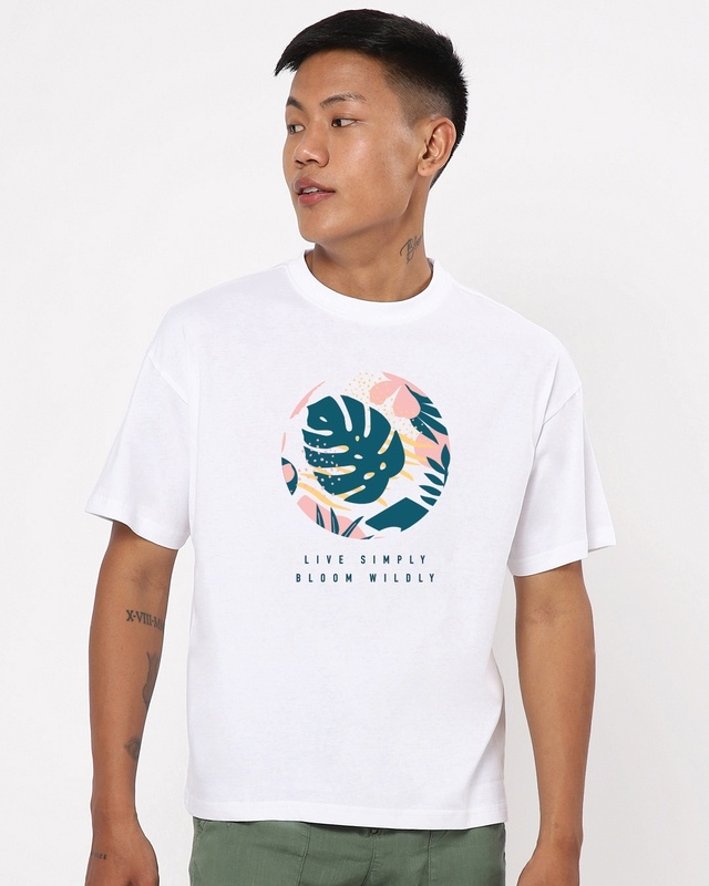 Shop Men's White Bloom Wildly Graphic Printed Oversized T-shirt-Front