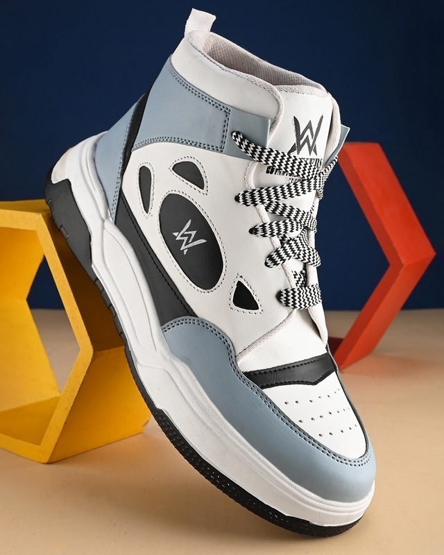 Shop Men's White & Blue Color Block High-Top Sneakers-Front