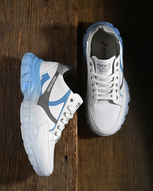 Shop Men's White & Blue Color Block Sneakers-Front