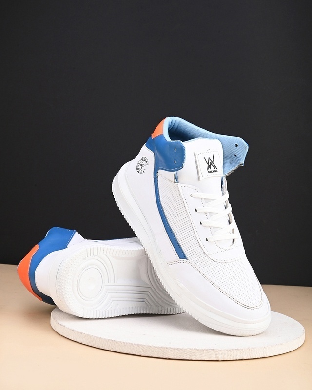 Shop Men's White & Blue Color Block Sneakers-Front