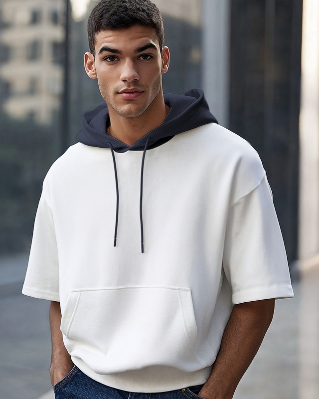 Shop Men's White & Blue Oversized Hoodies-Front