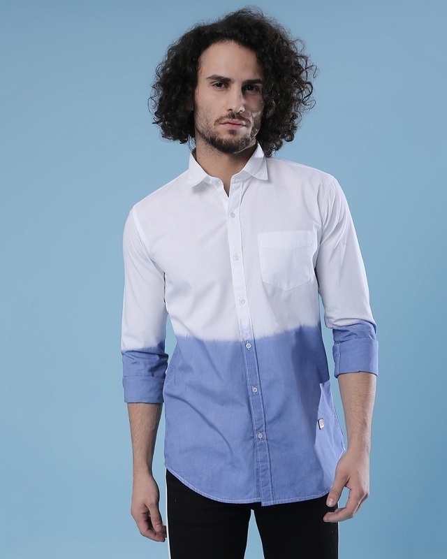 Shop Men's White & Blue Tie & Dye Regular Fit Shirt-Front