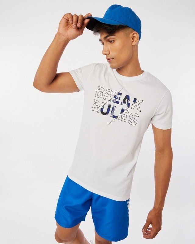 Shop Men's White Break Rules Typography T-shirt-Front