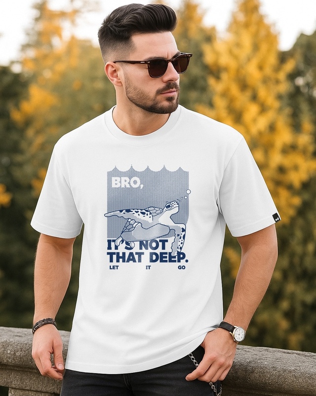 Shop Men's White Bro Its Not That Deep Graphic Printed Oversized T-shirt-Front