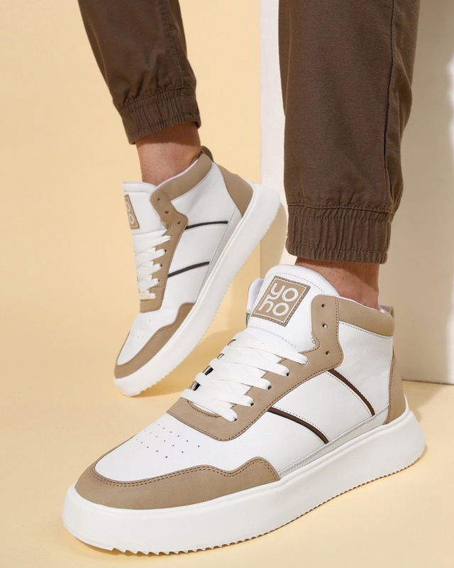 Shop Men's White & Camel Colorblock Sneakers-Front