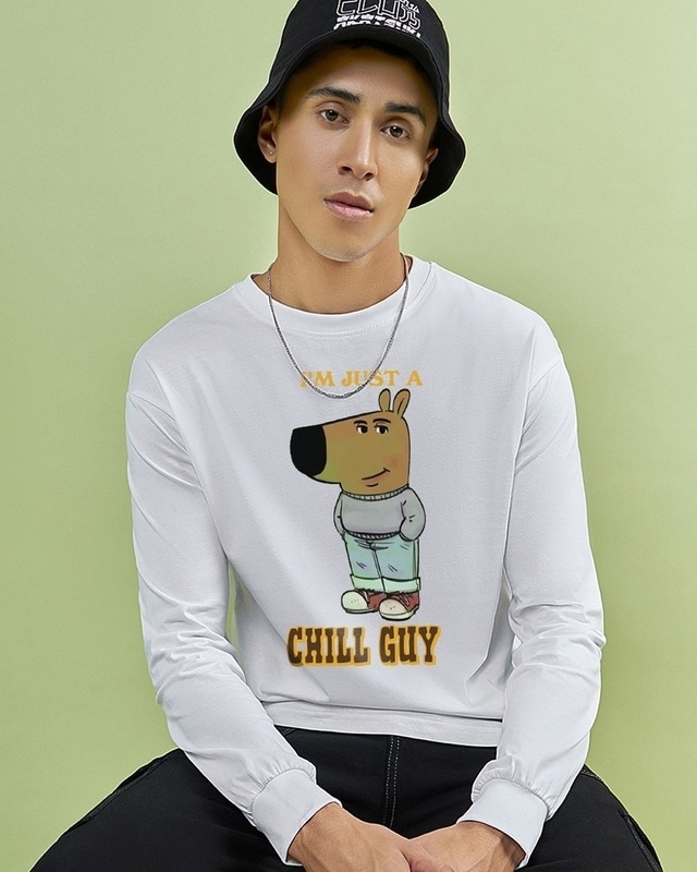 Shop Men's White Chill Guy Graphic Printed Oversized T-shirt-Front