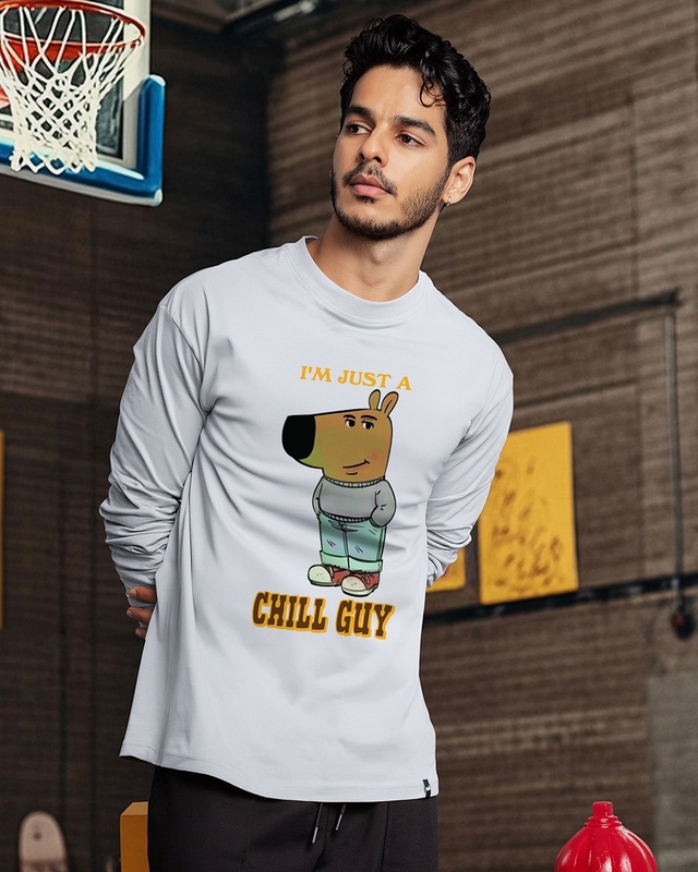 Shop Men's White Chill Guy Graphic Printed Oversized T-shirt-Front