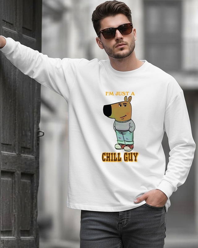 Shop Men's White Chill Guy Graphic Printed Oversized T-shirt-Front