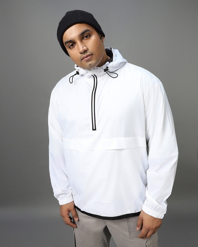 Shop Men's White Color Block Oversized Plus Size Windcheater Jacket-Front