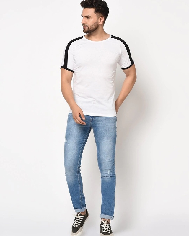 Shop Men's White Color Block T-shirt-Front