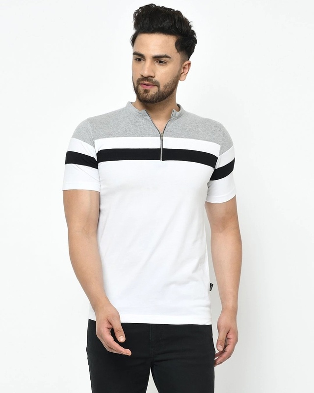 Shop Men's White Color Block Slim Fit T-shirt-Front