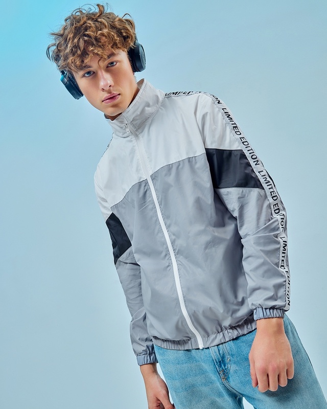 Buy Men's Grey & Black Color Block Windcheater Jacket Online at Bewakoof