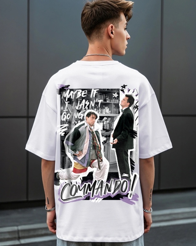 Shop Men's White Commando Graphic Printed Oversized T-shirt-Front