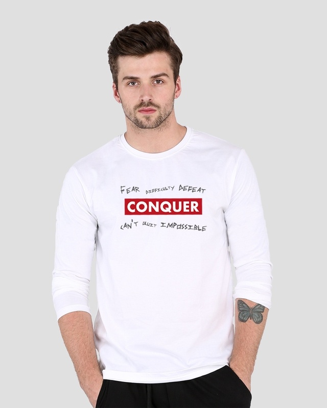 Shop Men's White Conquer Typography T-shirt-Front