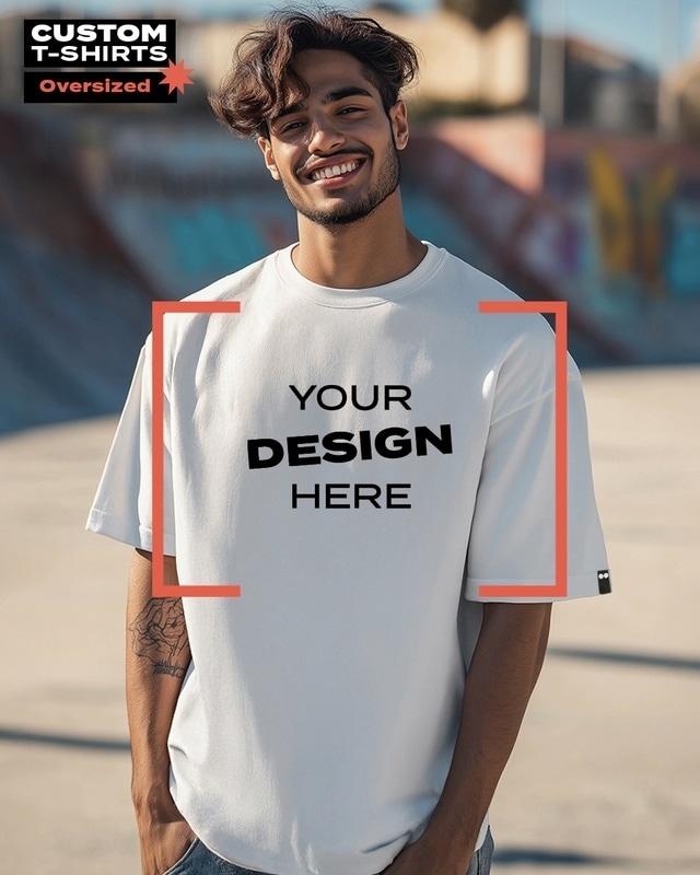 Shop Men's White Customizable Oversized T-shirt-Front