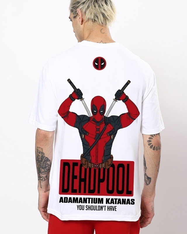 Shop Men's White Deadpool Graphic Printed Oversized T-shirt-Front