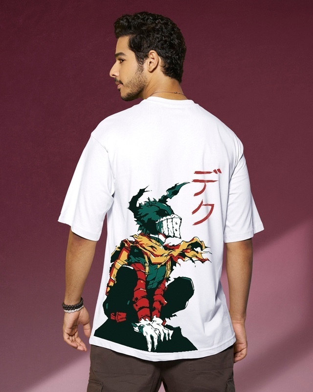Shop Men's White Deku Graphic Printed Oversized T-shirt-Front