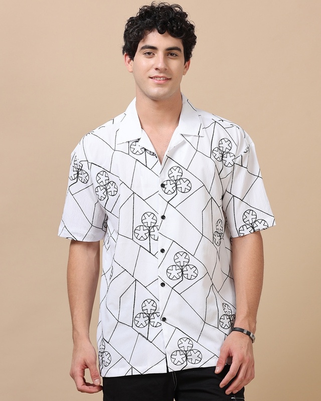 Shop Men's White Embroidered Oversized Shirt-Front