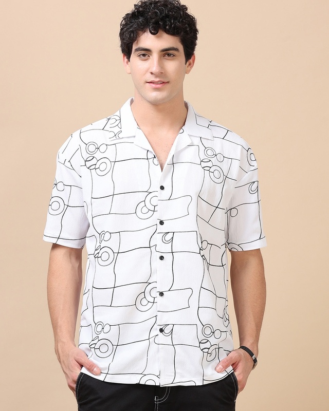 Shop Men's White Embroidered Oversized Shirt-Front