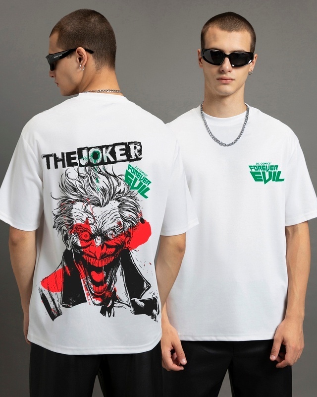 Shop Men's White Forever Evil Graphic Printed Oversized T-shirt-Front
