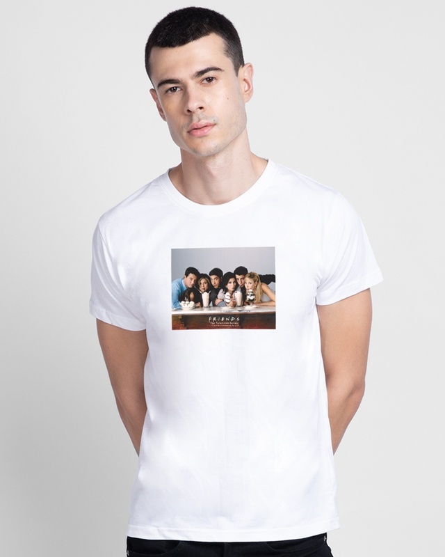 Shop Men's White Friends Photographic Graphic Printed T-shirt-Front
